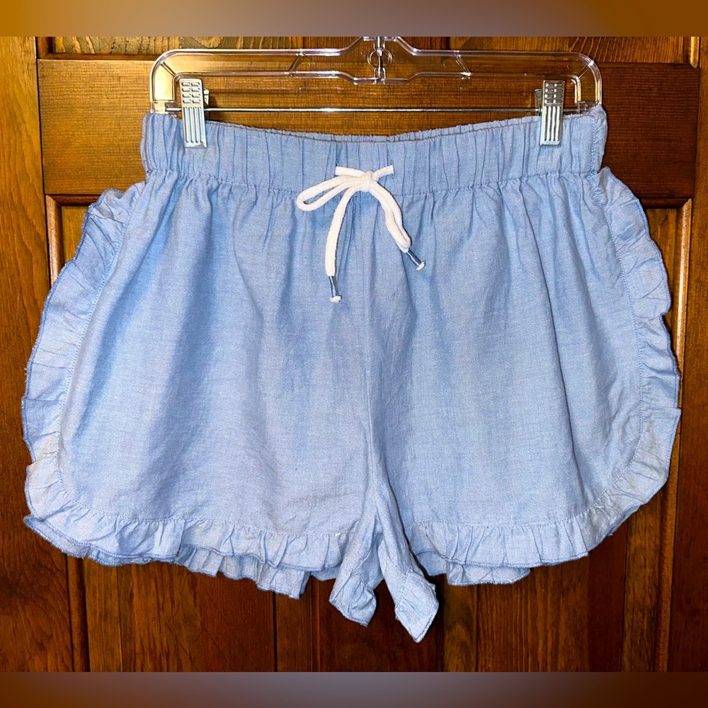 NWT Simply Southern Women's Ruffle Shorts Chambray Blue Size M
